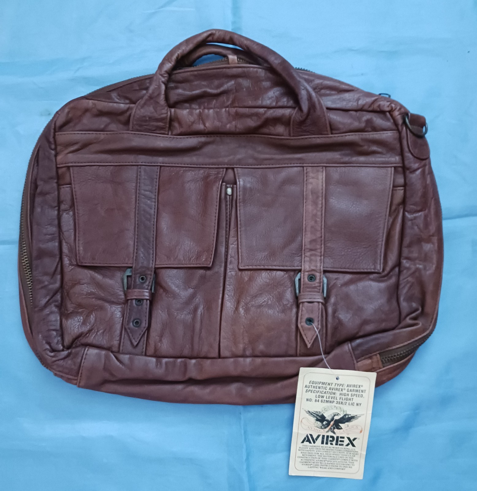 RARE New Vintage AVIREX Brown Leather Messenger Bag Briefcase