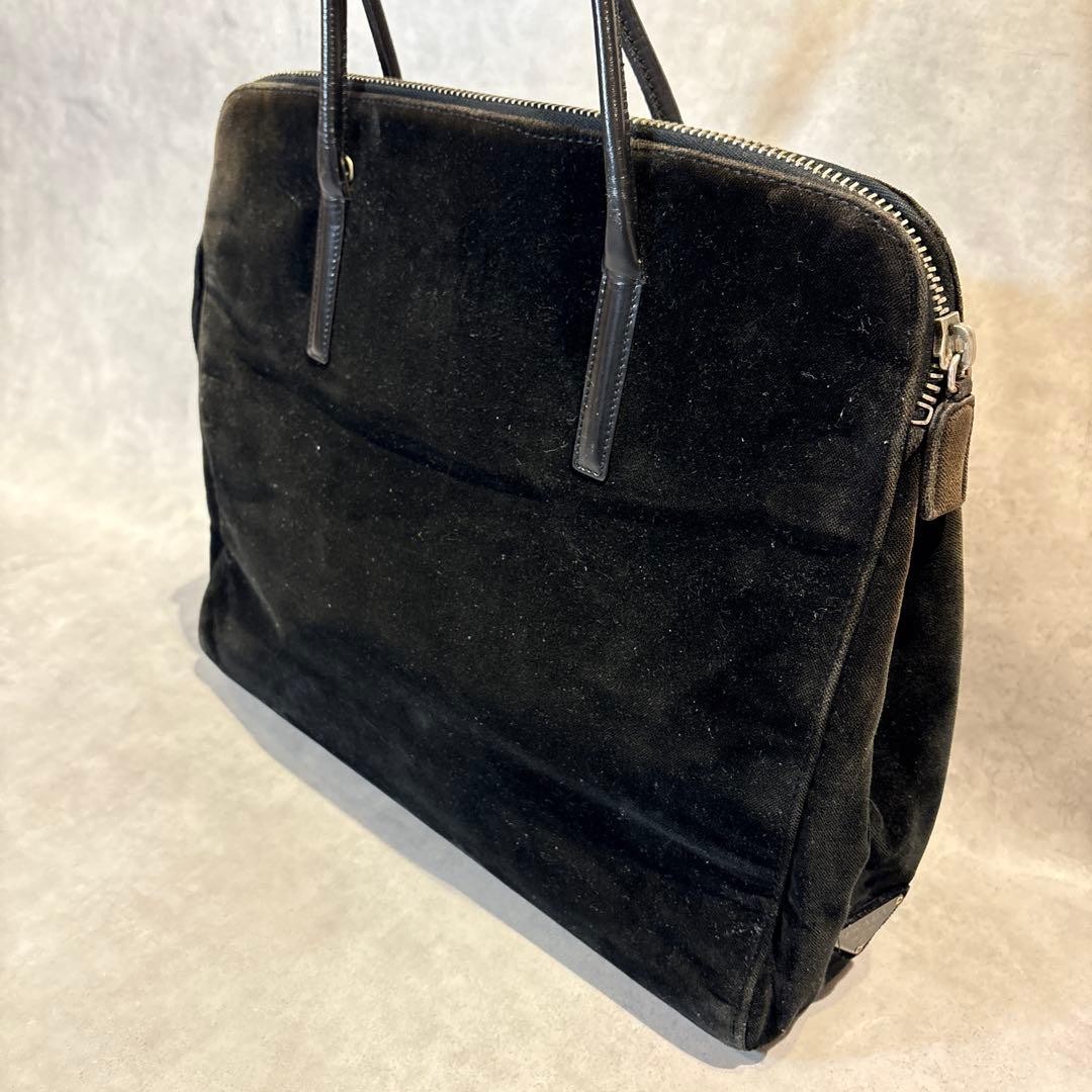 PRADA Triangle Logo Briefcase Shoulder Handbag Leather Velour Black M03674