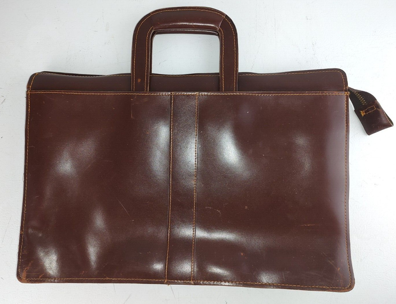 Leather Three Compartment Document Bag Briefcase 11 1/2in x16 1/2 in Used