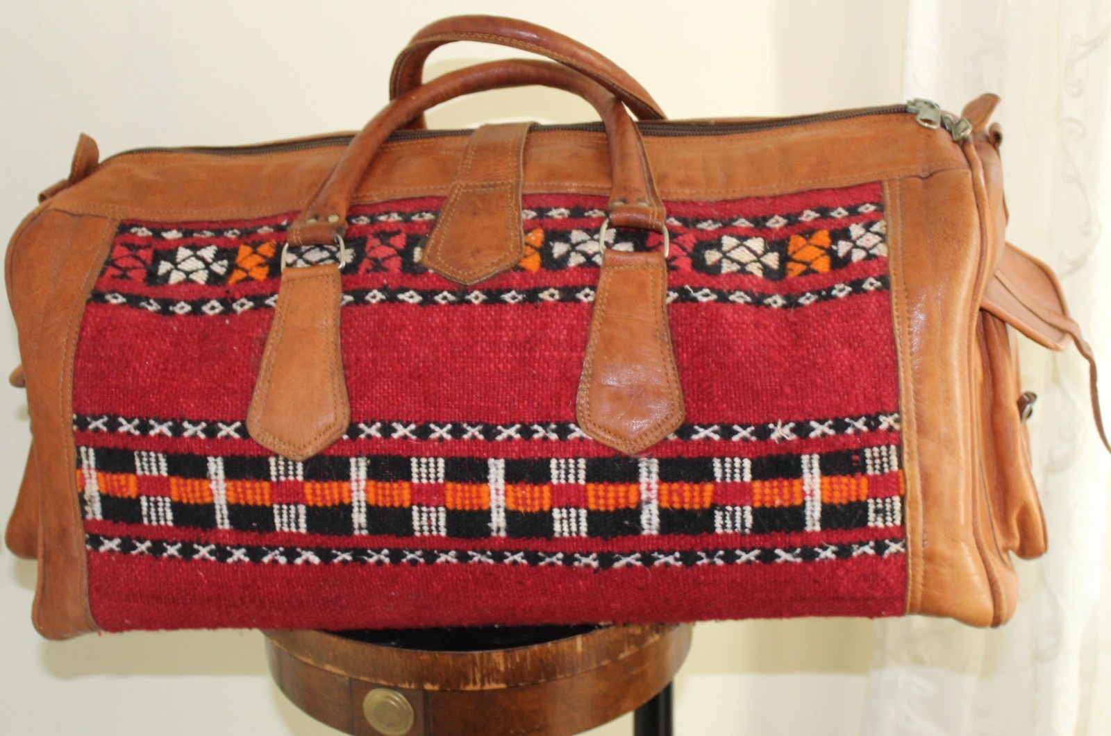 Estate COOL Handmade Moroccan leather Kilim Textile Travel duffel bag