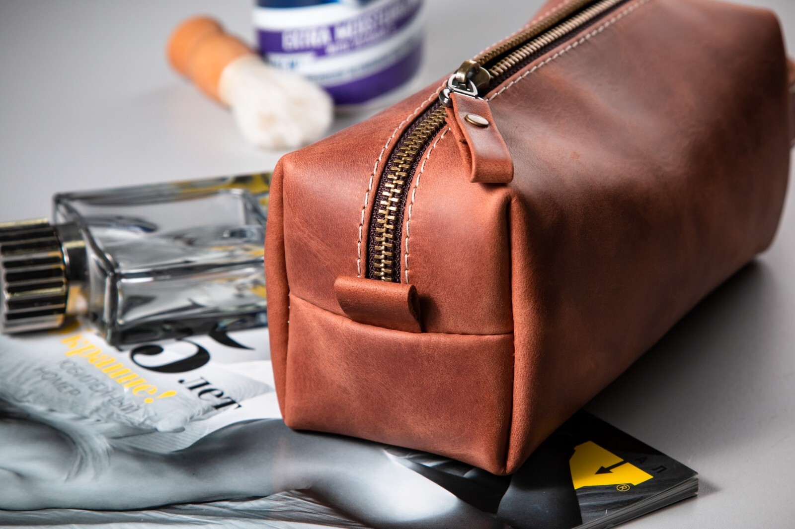 Leather Toiletry Bag For Men Personalized Travel Dopp Kit Handmade Wash Bag