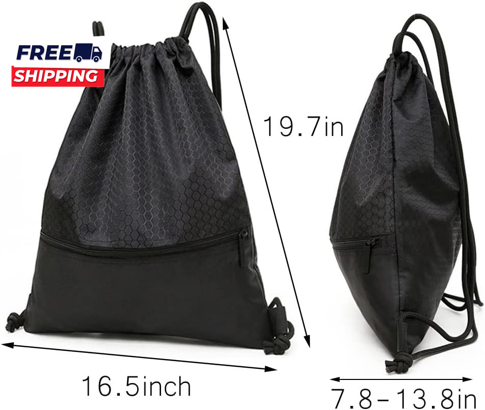 Drawstring Backpack Bag Waterproof Draw String Back Sack with Zip Pocket