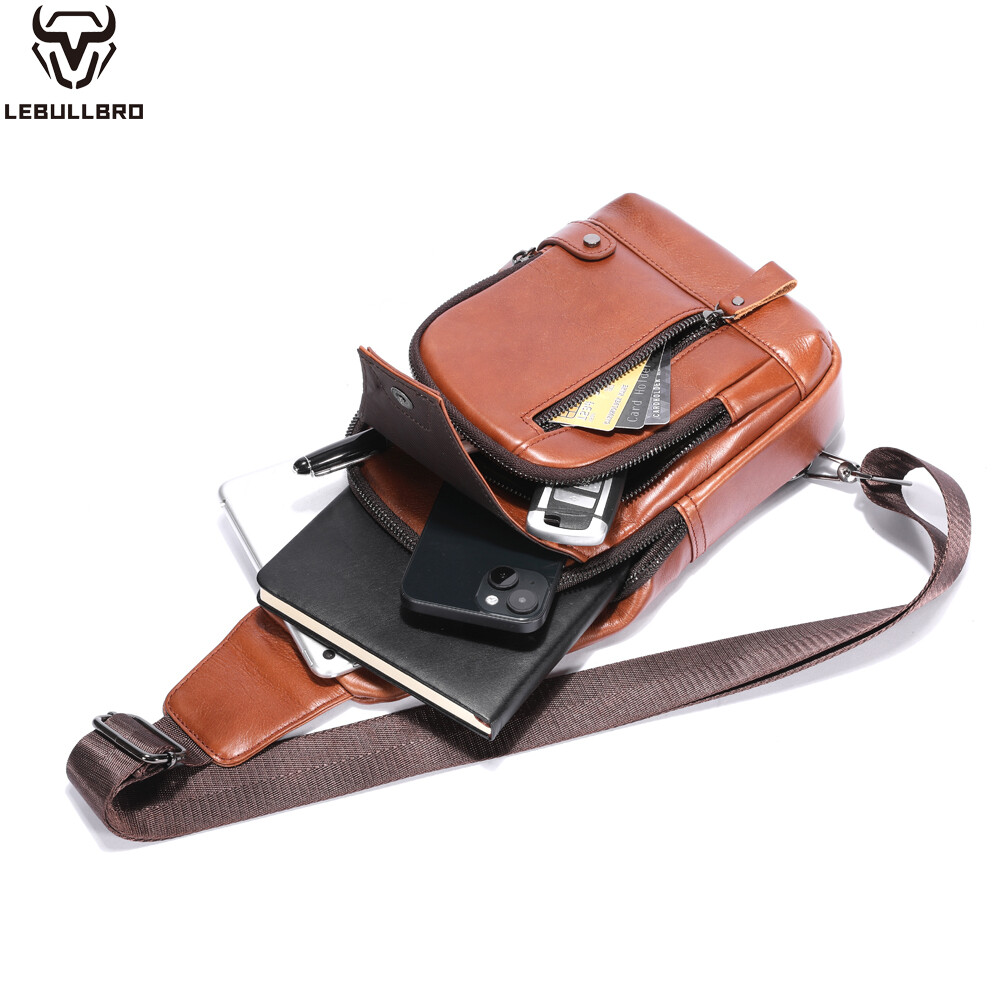 Sling Backpack Cowhide Genuine Leather Chest Crossbody Shoulder Bag Real Leather