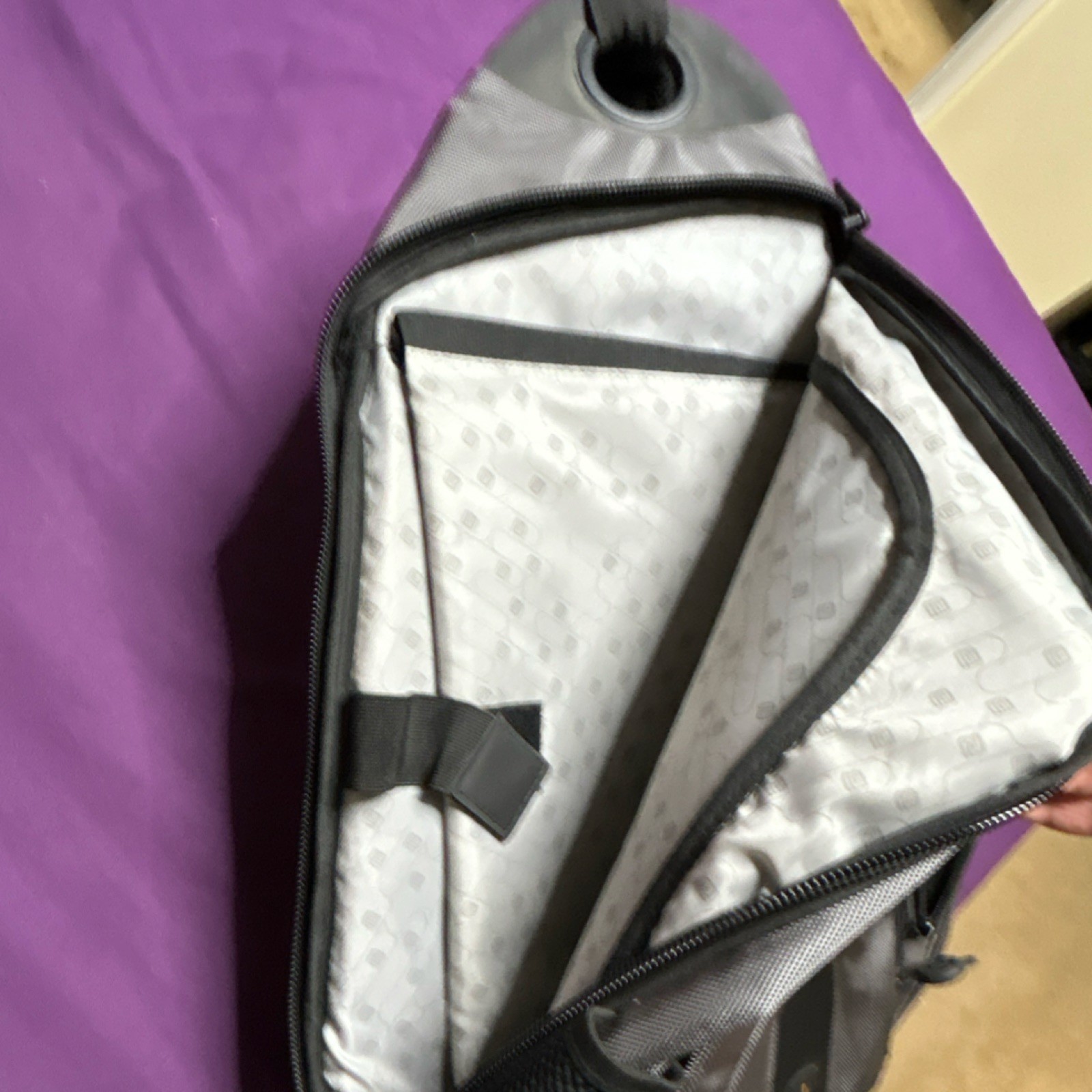 Powerbag Gray Sling Backpack Crossbody w/ Powerbank, Zip Pockets Travel