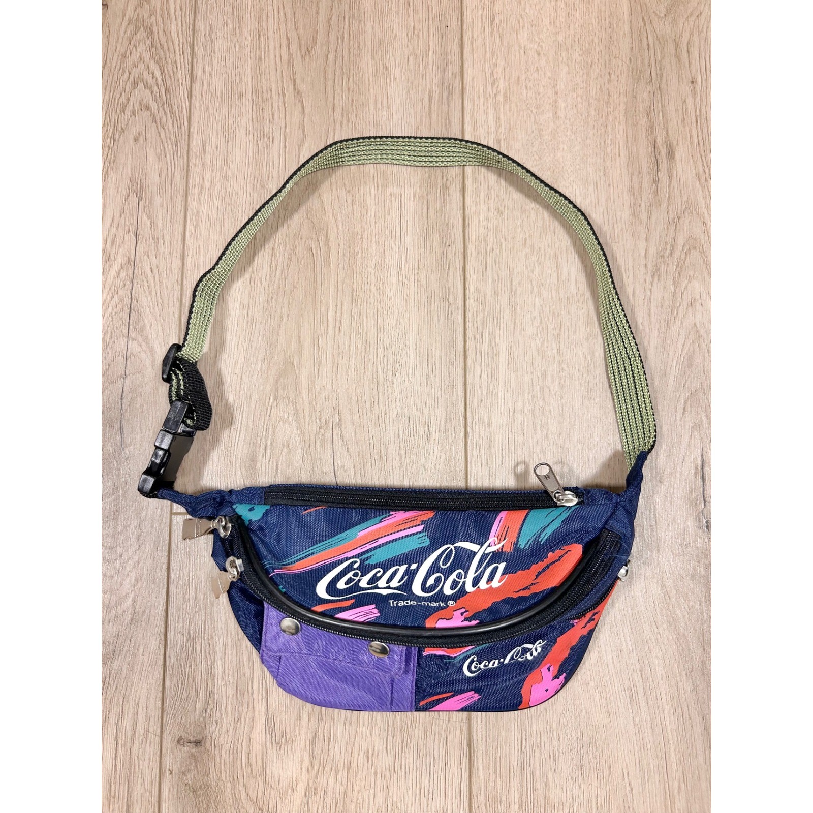 Vintage 1991 Coca-Cola Fanny Pack Navy Blue Abstract 90s Retro Waist Bag Hip
