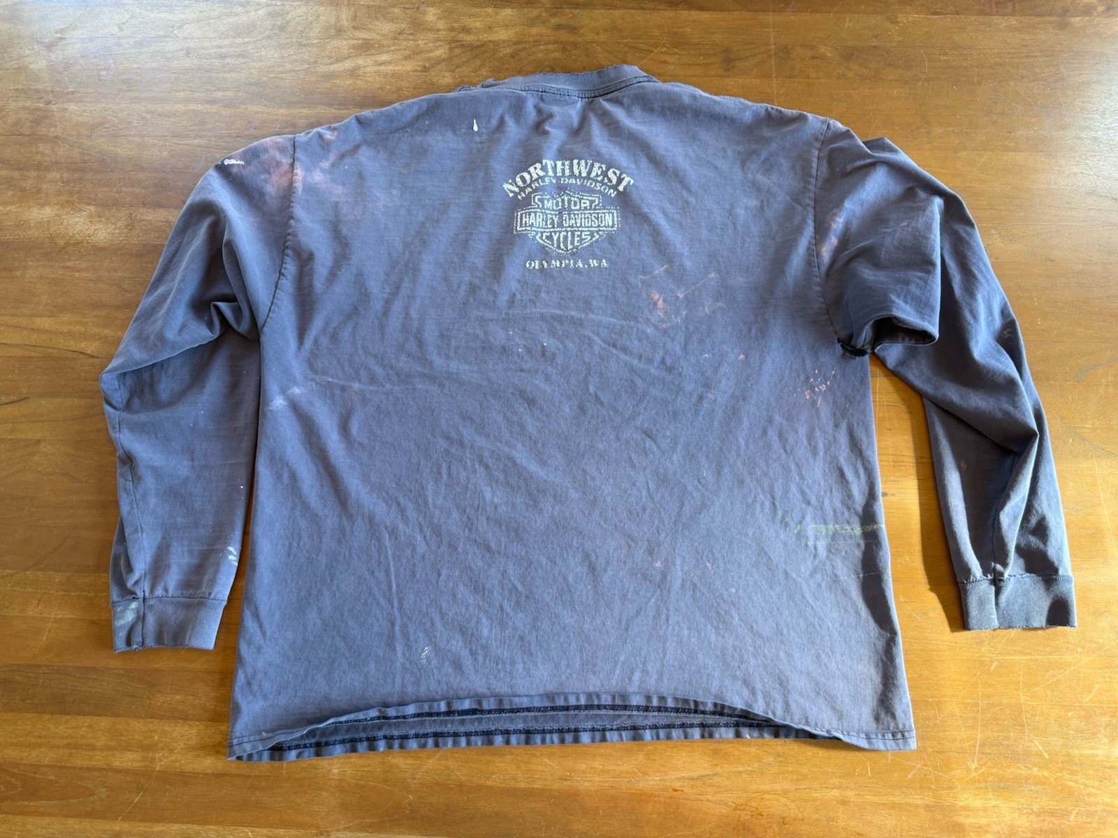Harley Davidson Motorcycle 03 Distressed Long Sleeve T-Shirt Olympia WA Large