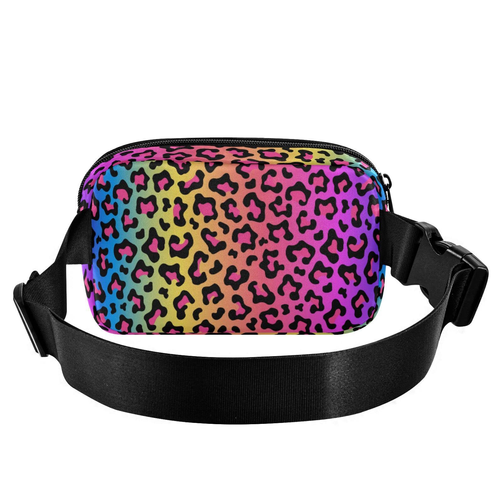 Rainbow Colored Leopard Print Belt Bag for Women Men Fanny Pack Small Waist P…