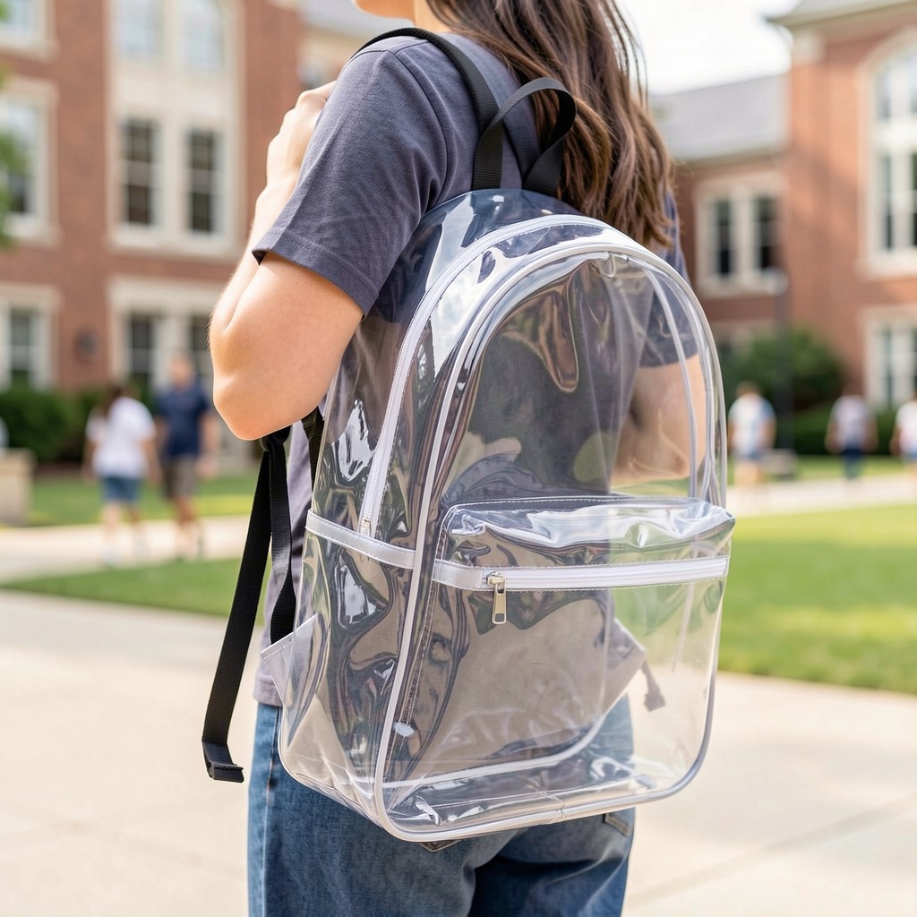 Clear Stadium Approved Backpack Transparent PVC School Concert Bag Heavy Duty