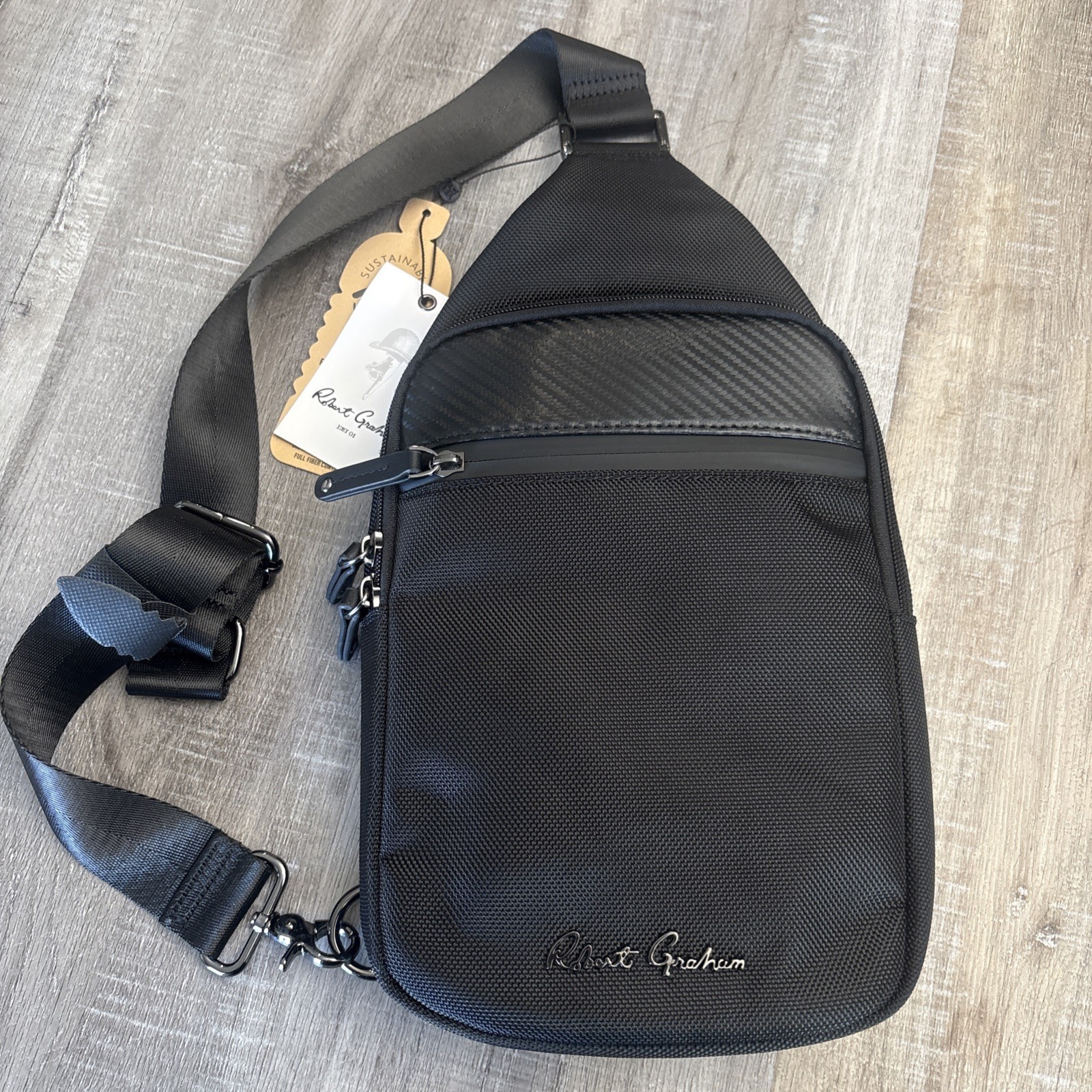 Robert Graham Sling Bag Mens Black Matso Crossbody Ballistic Nylon Backpack