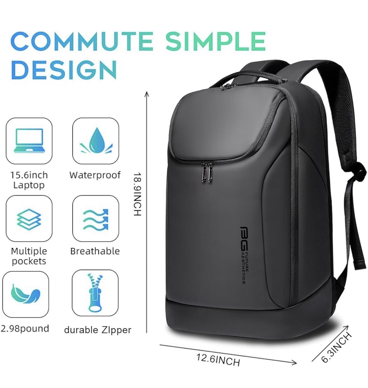 BANGE Business Commute Backpack Waterproof 15.6 In Commute Backpack NWT