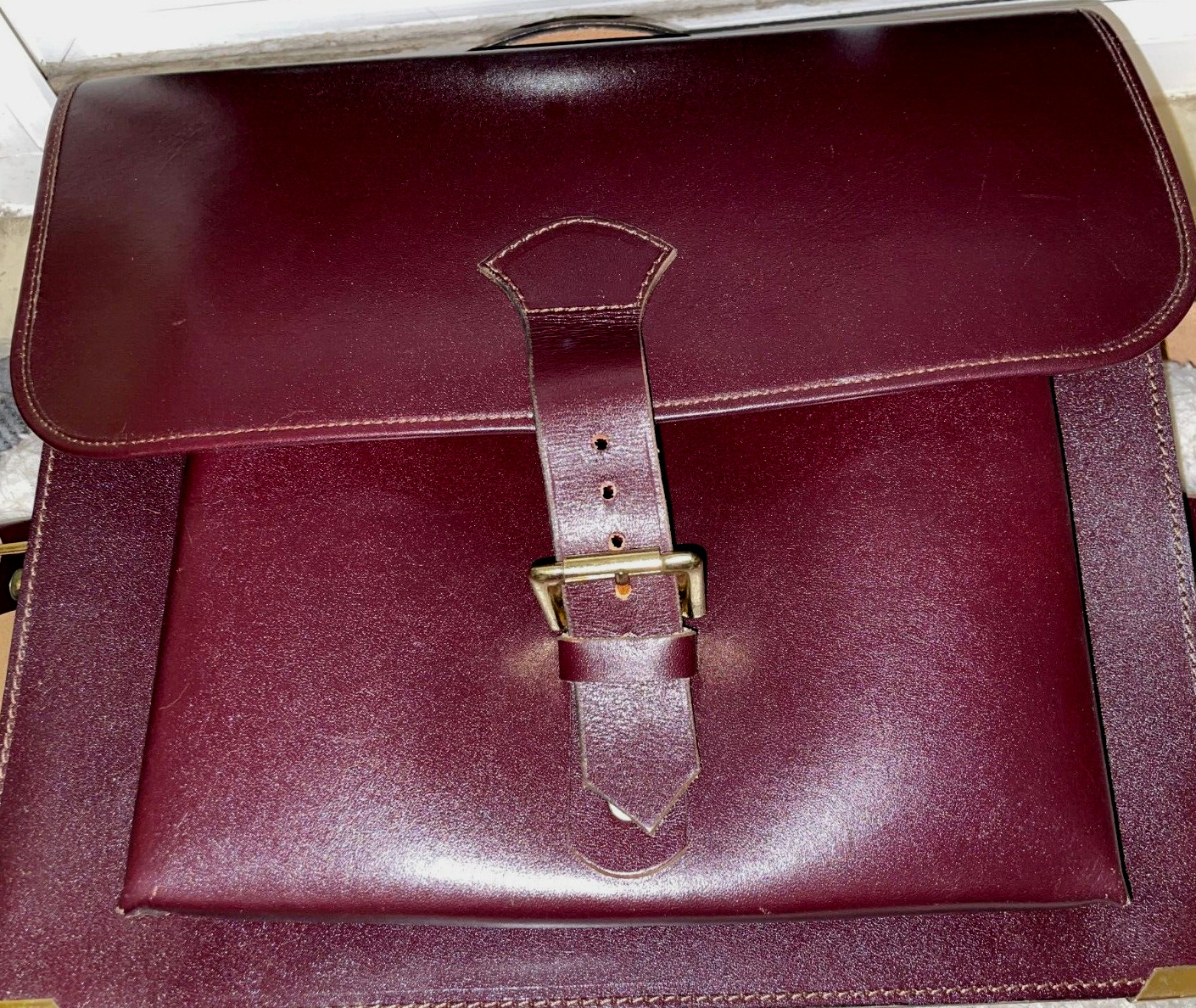 Leather Attache Case Brown Valise Briefcase with handle and strap. Beautiful