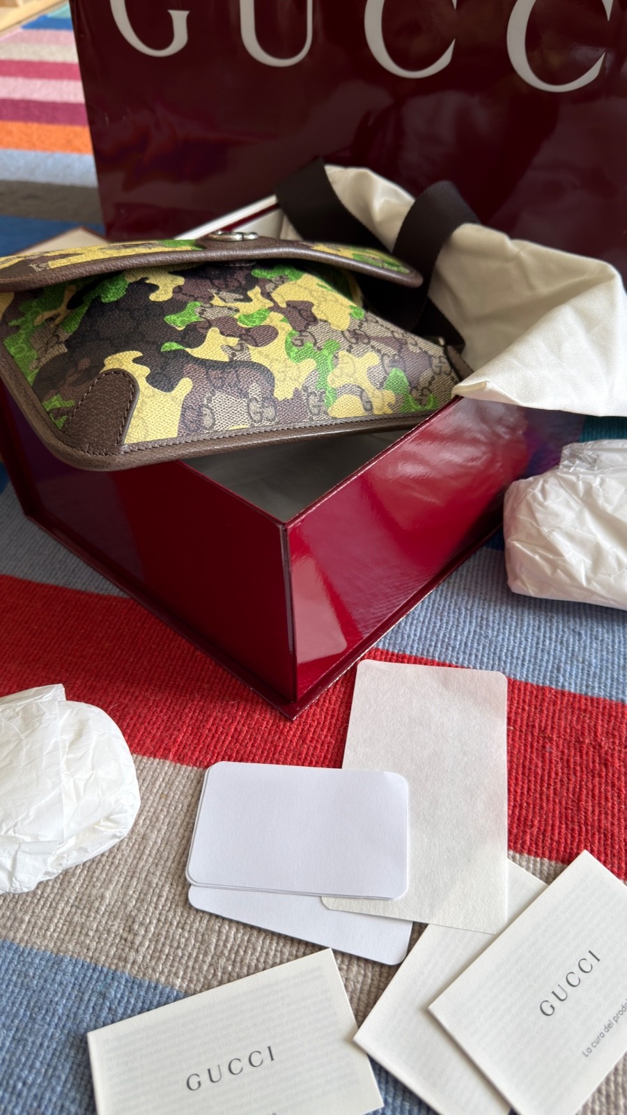 Gucci GG Monogram Camo Belt Bag Small Beige Men Italy w/ Box Receipt
