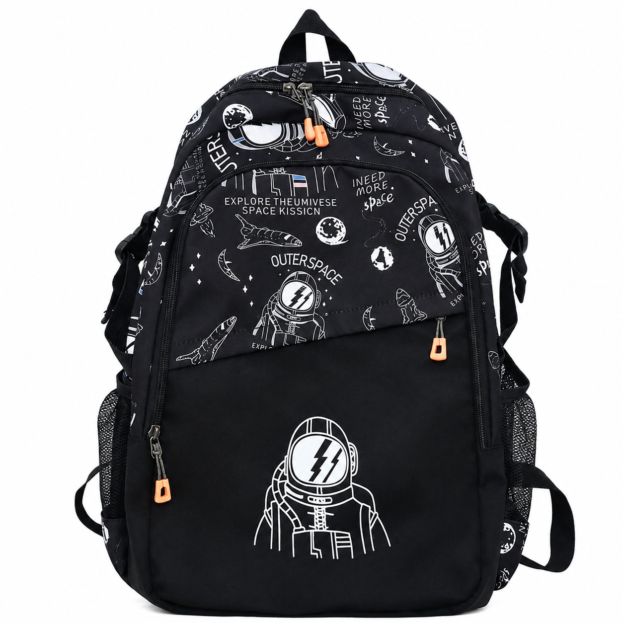 Boys Large School Backpack Astronaut Space 18″ Laptop Bag Lightweight Black