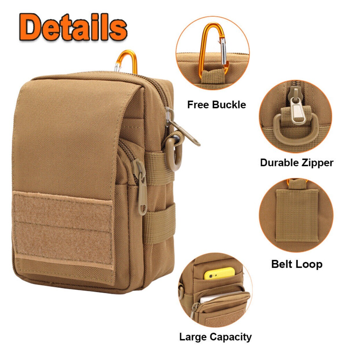 Tactical Molle Pouch Cell Phone Holster Bag Accessory Pouch Double-Zipper Pocket