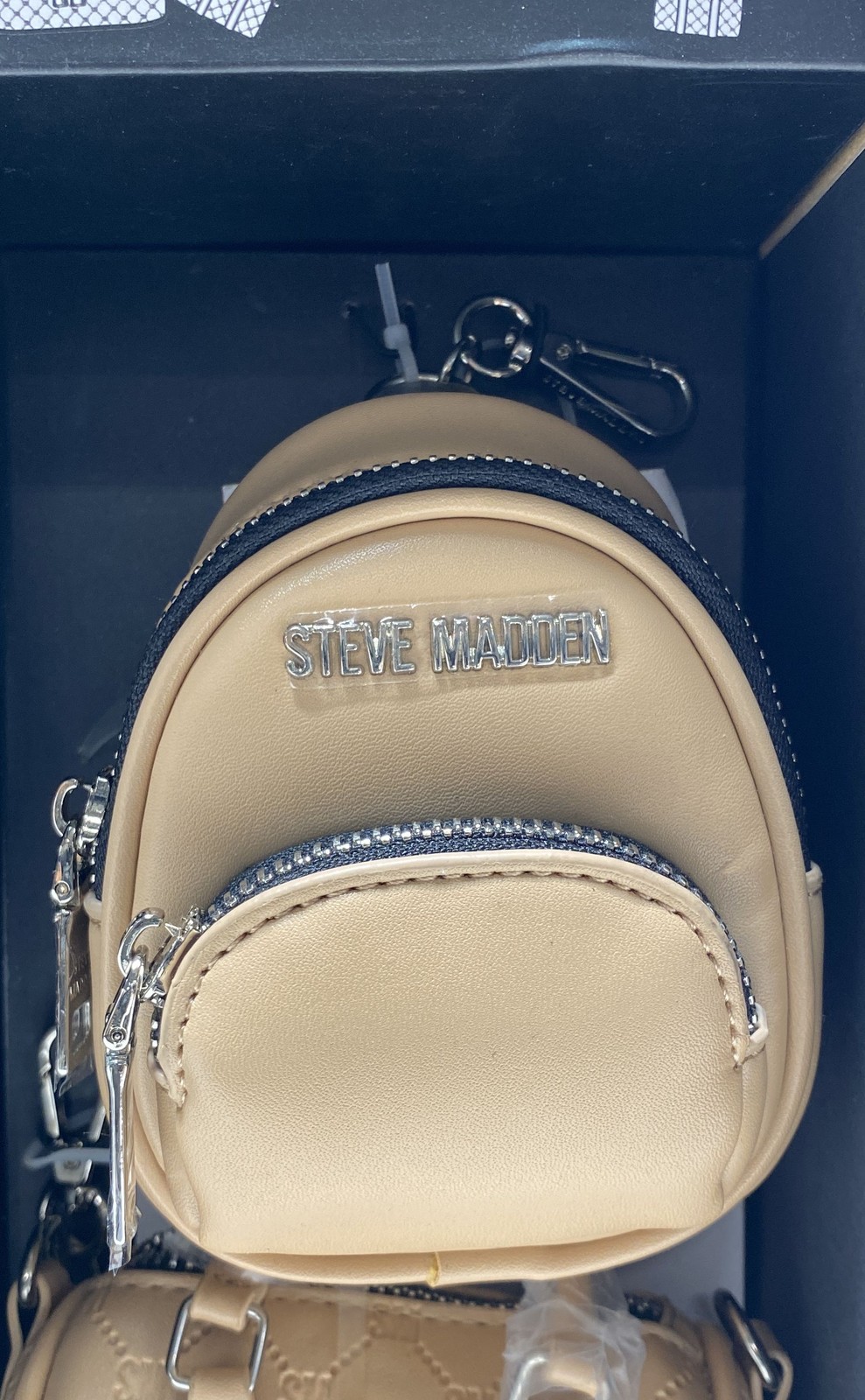 Steve Madden Beige Quilted Monogram Mini Backpack Micro Crossbody 3 Piece Set