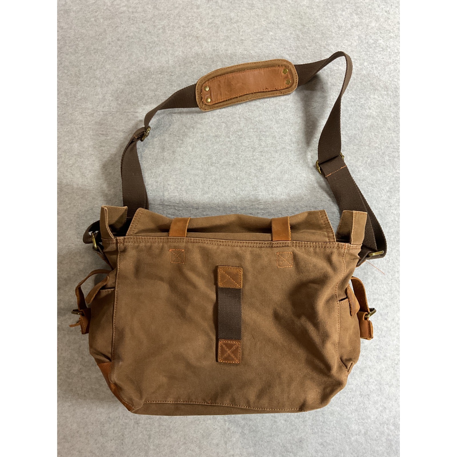 Augur Strauss & Co Brown Canvas Leather Trim Messenger Bag Field Satchel Large