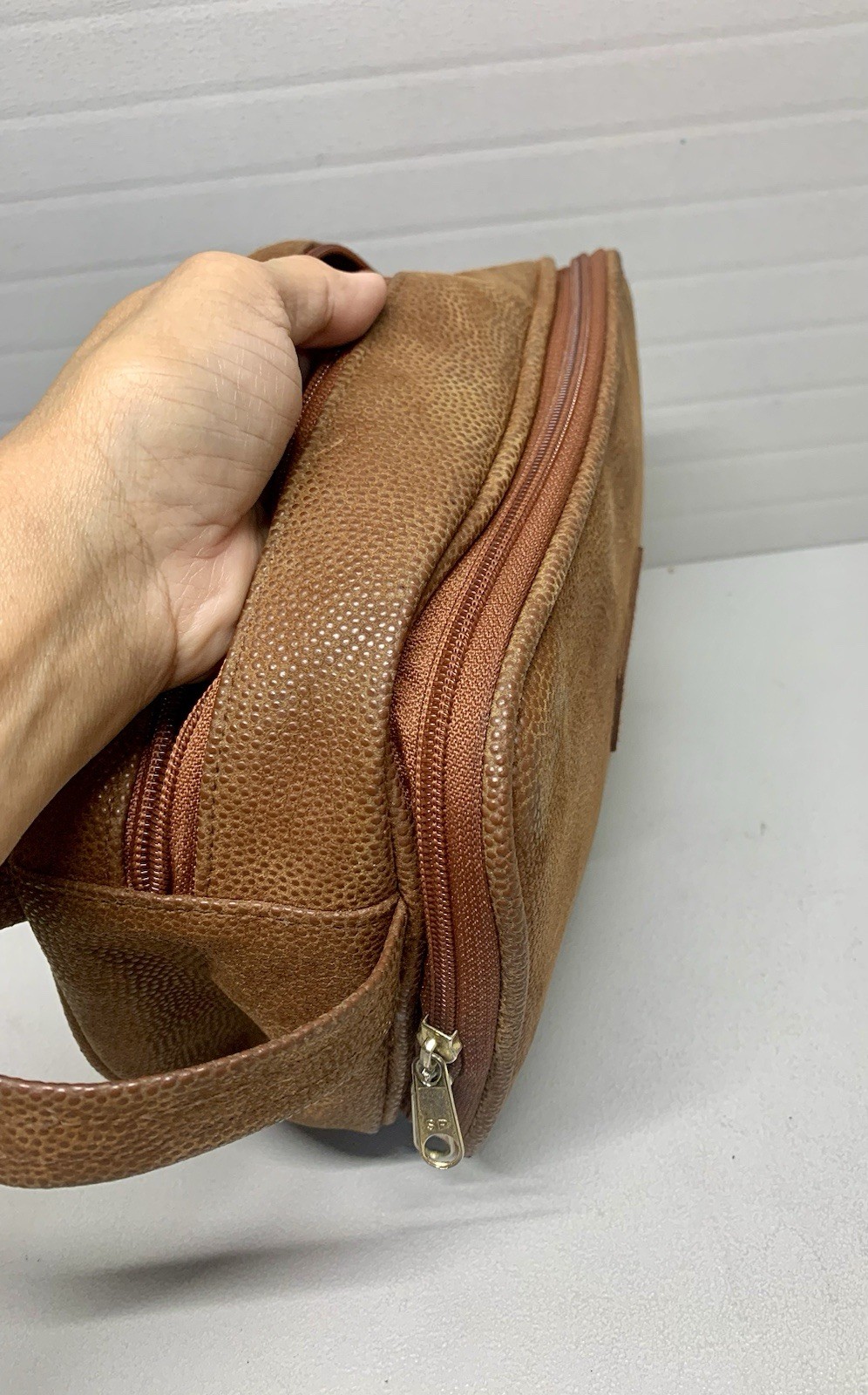 Vintage Lagerfeld Dopp Toiletry Bag Brown Leather ~See Photos/Read Description