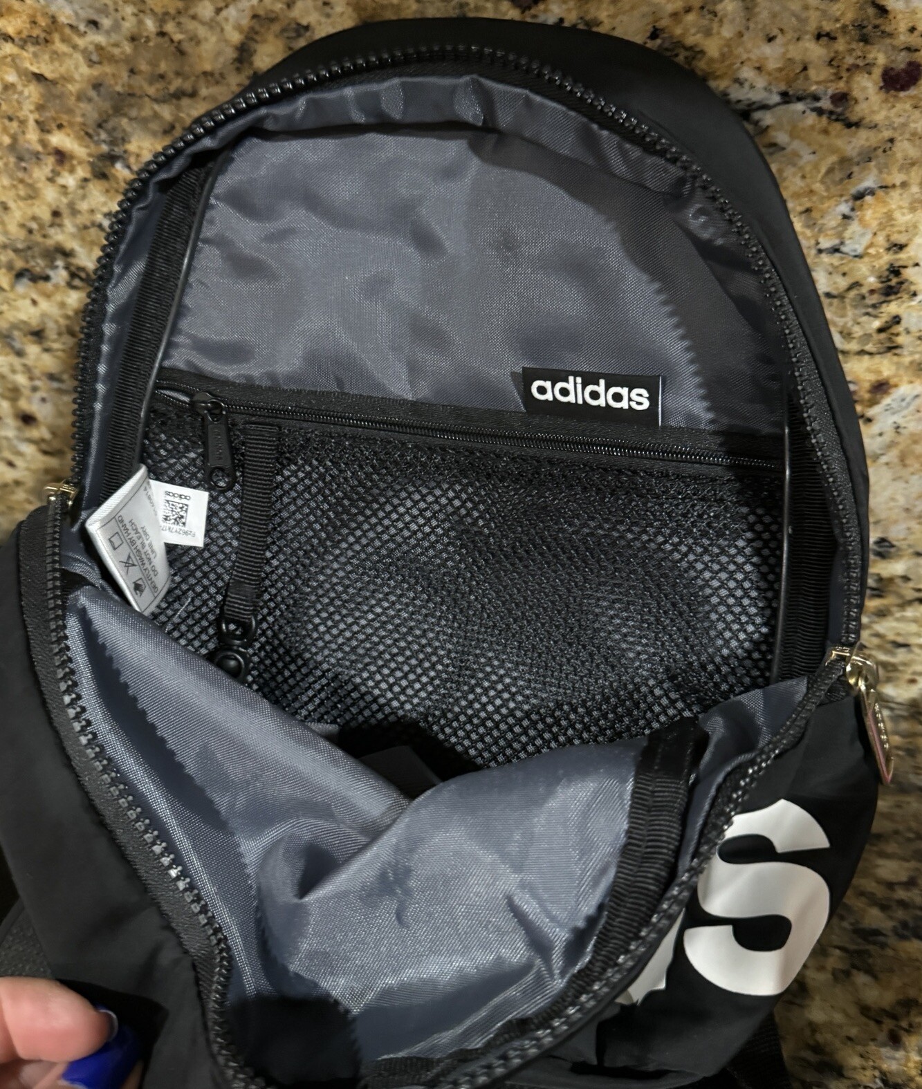 ADIDAS Unisex Linear MINI Backpack White Black 10” H x 11” W x 4”D GOLD ZIP