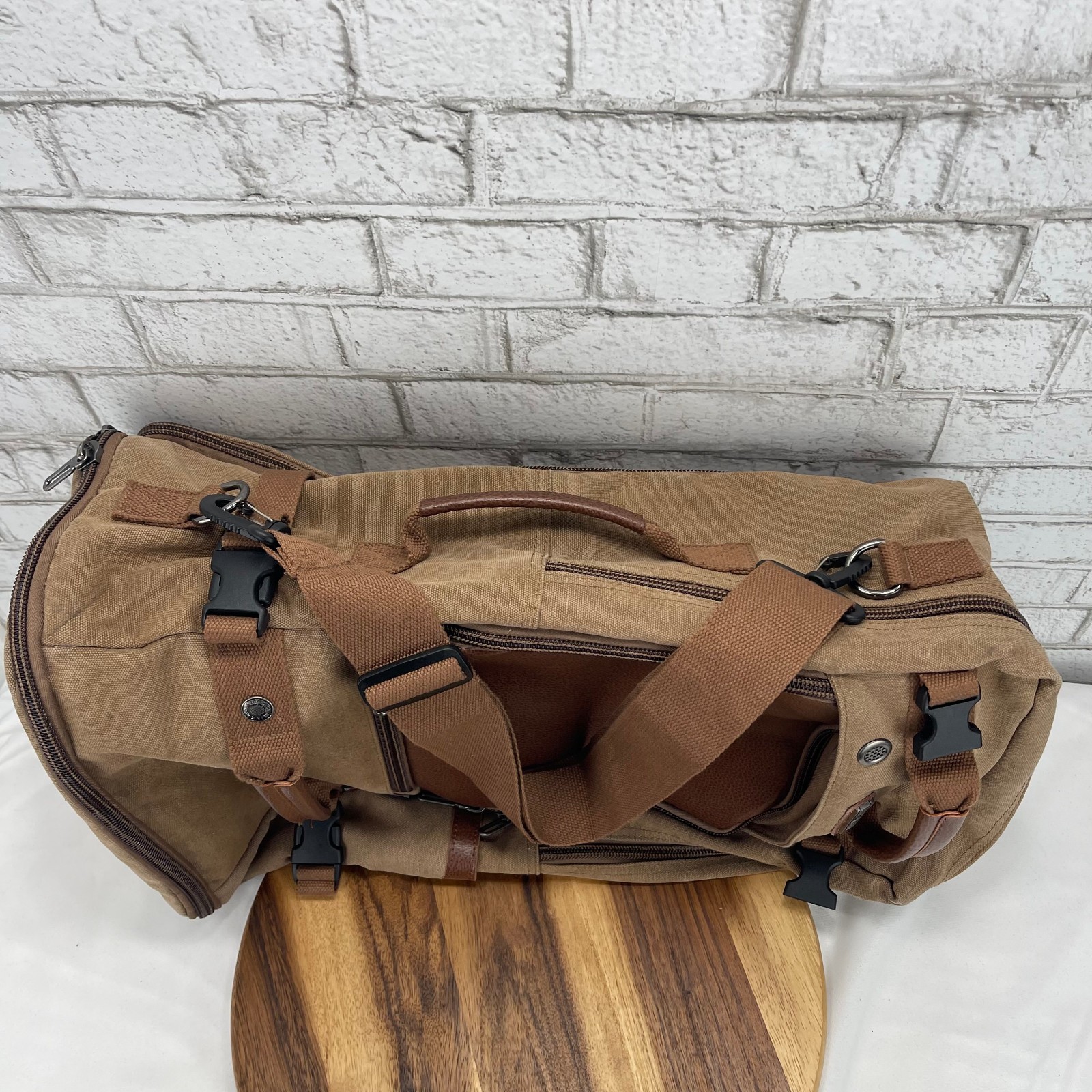 Witzman Brown Canvas Leather Multipocket Laptop Convertible Back Pack Travel Bag