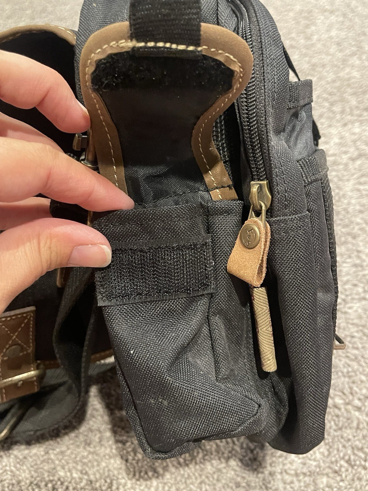 Field & Stream Black Canvas Shoulder Bag Leather Trim Fishing Outdoor Utility