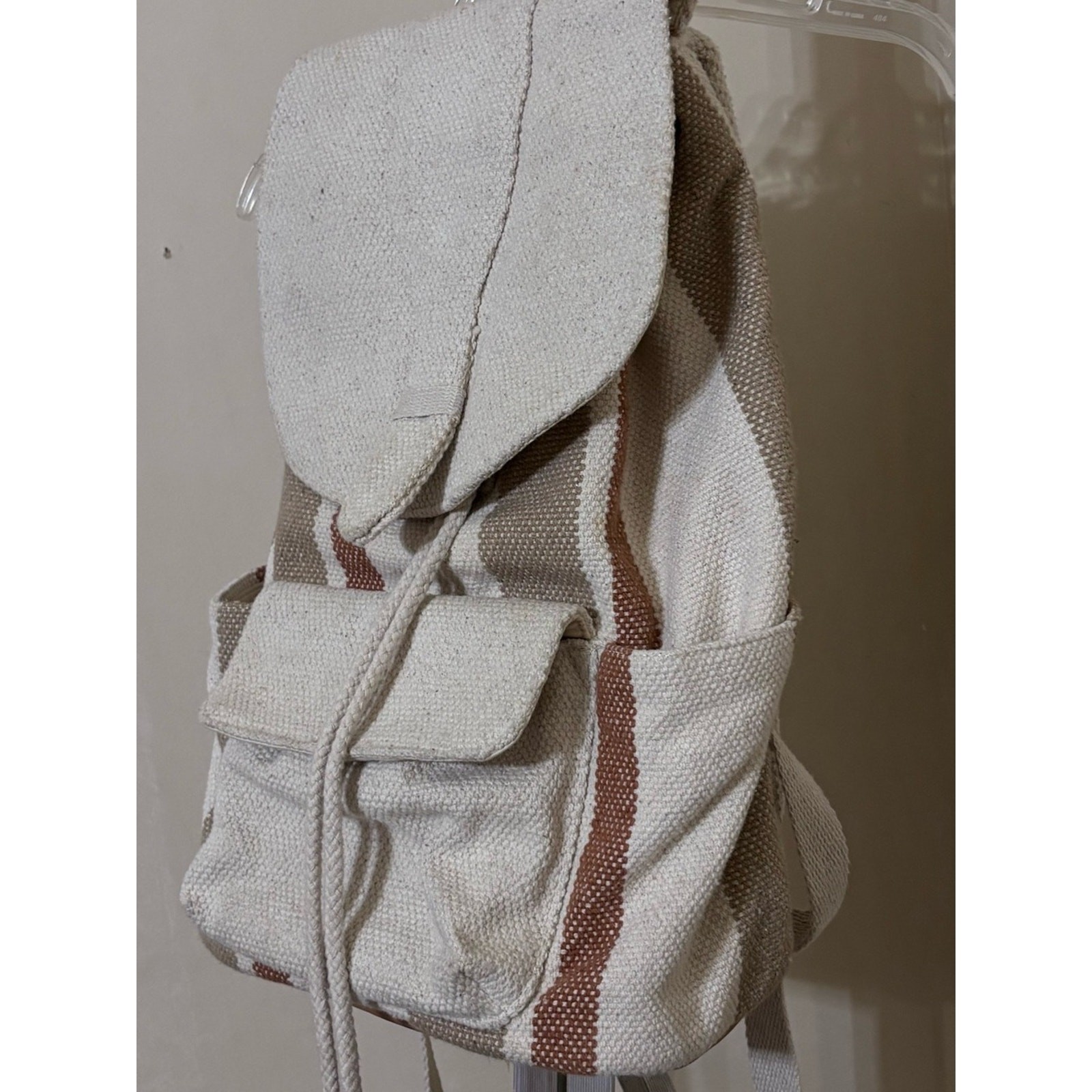Universal Thread Canvas Stripe Drawstring Backpack – Neutral Stripe