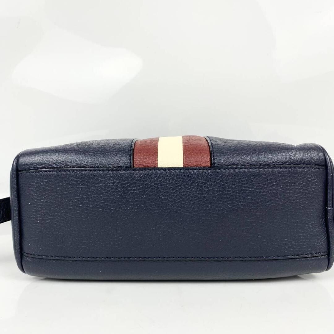 Bally Trainspotting Navy Leather Shoulder Bag Mens Striped Logo 26.5cm