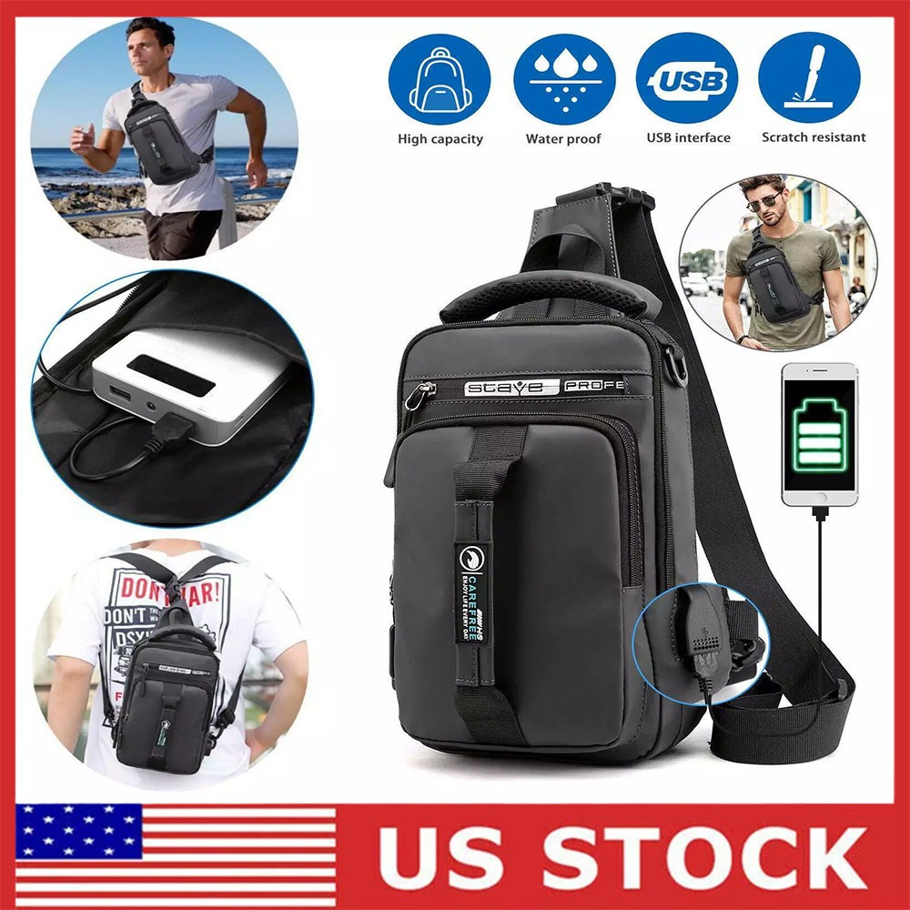 USB port anti-theft chest shoulder messenger backpack men’s sling crossbody bag