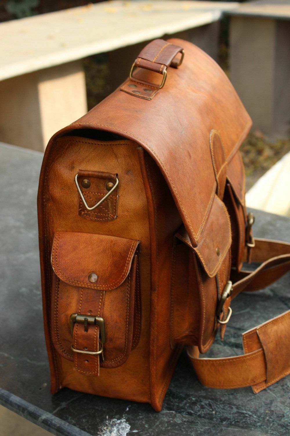 Vintage Classy Laptop Bag of High Quality Goat Leather For Men Everyday Use Bag
