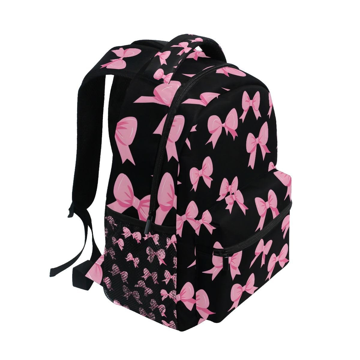 Pink Bow Black Backpack Laptop Bookbag Casual Daypack For School Travel Work