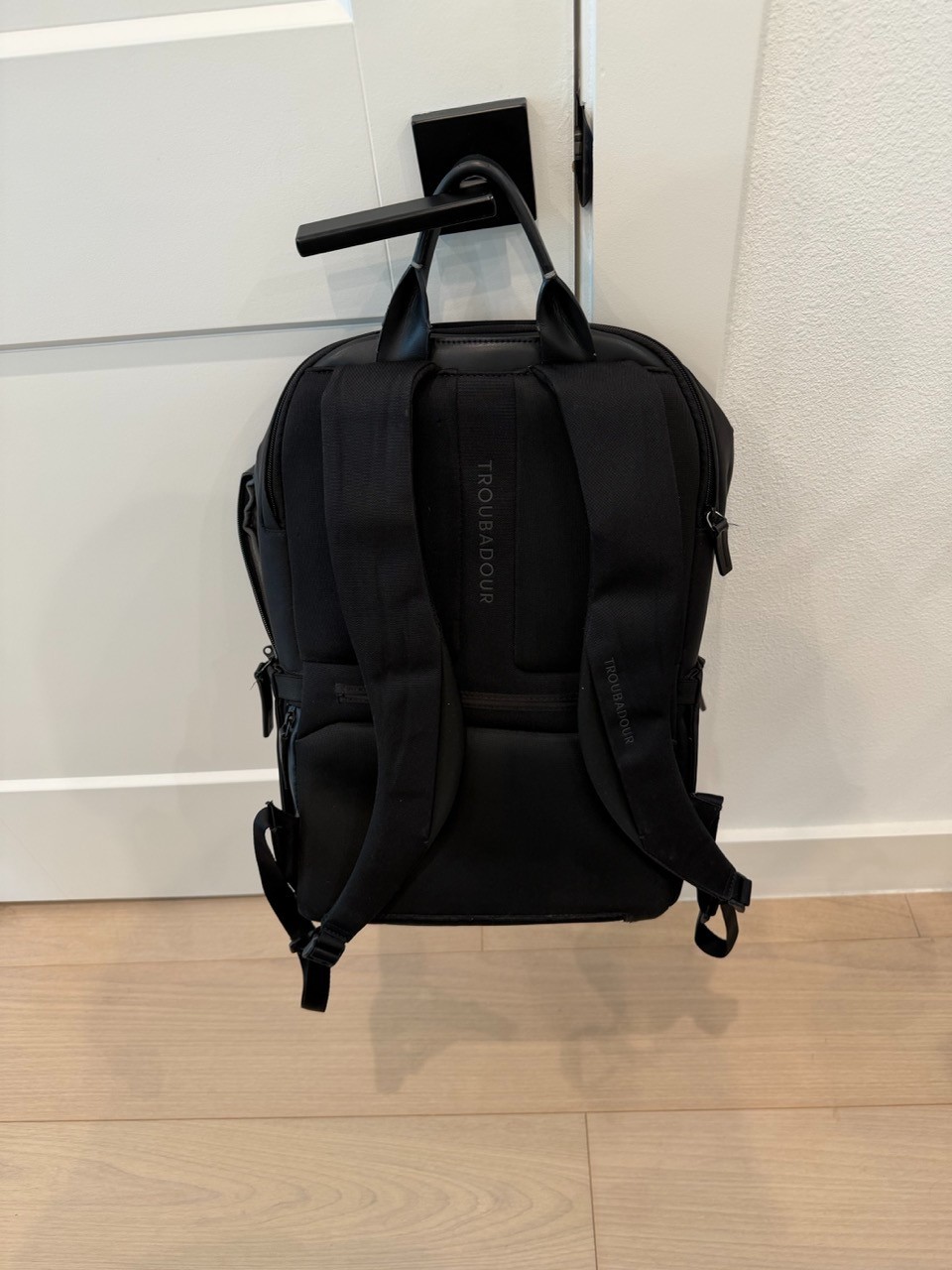 Troubadour London Ridge Backpack Black Nylon Leather Trim Laptop Work Bag