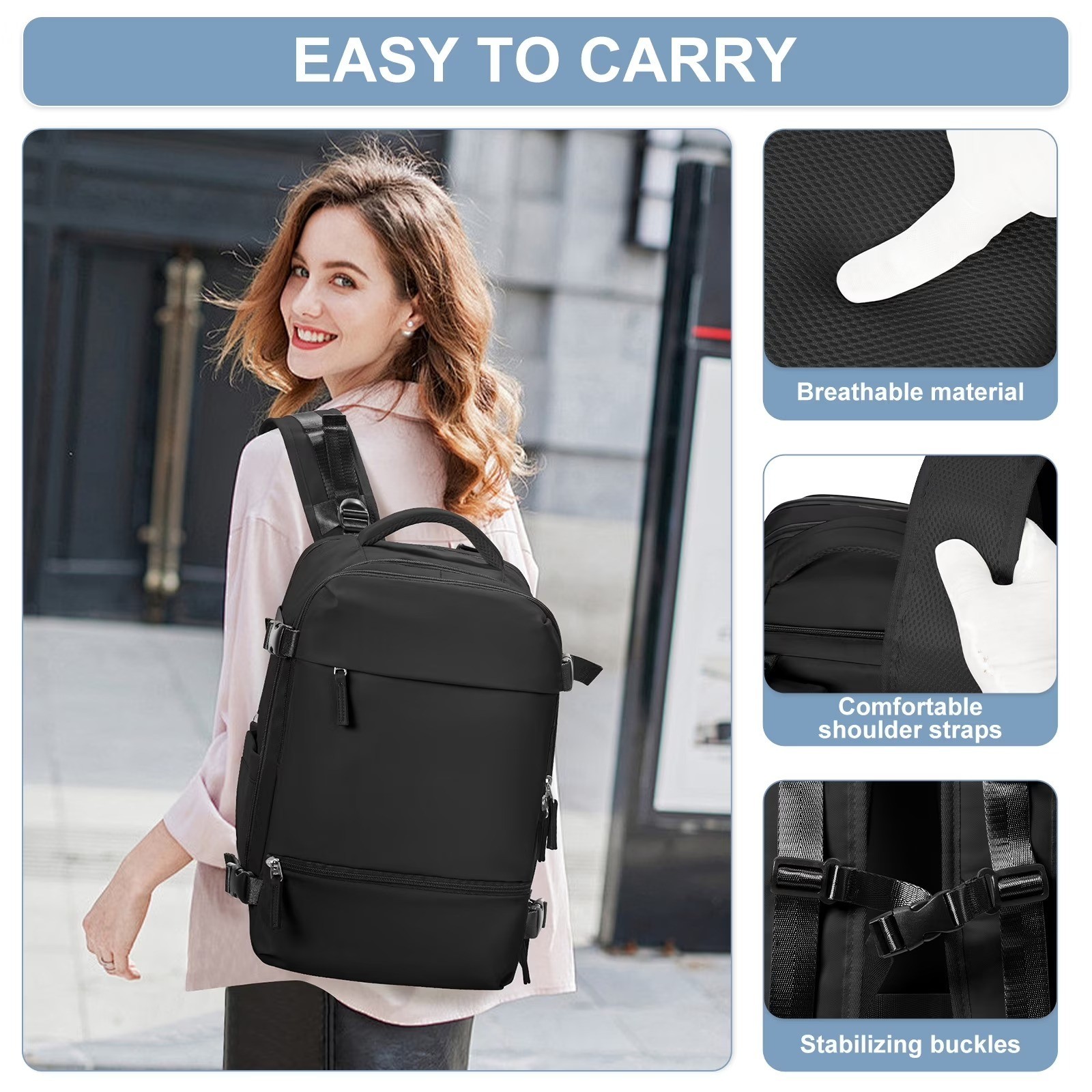 Travel Backpack Simple Durable Carry On Backpack with Shoe Compartment
