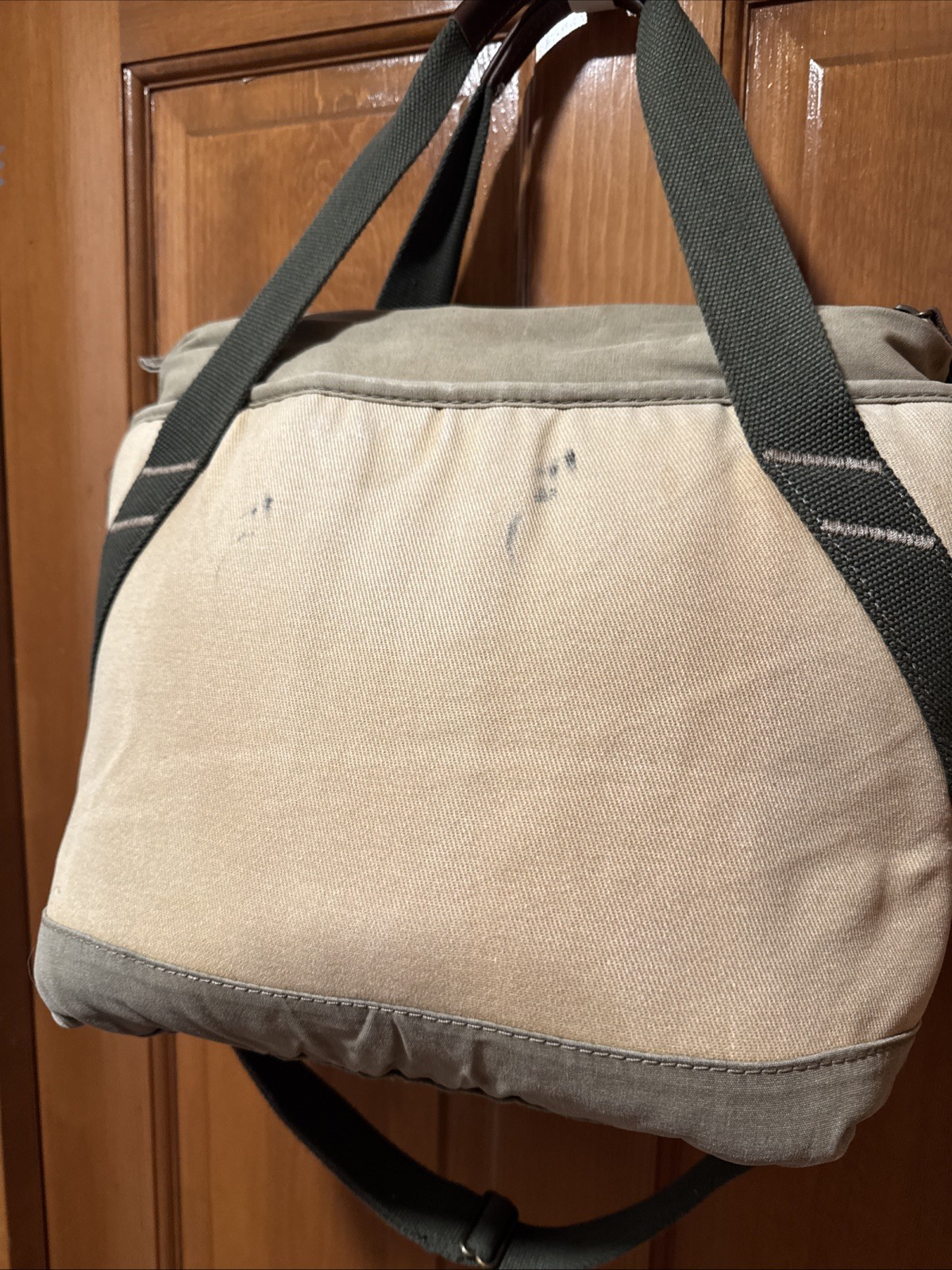 LL Bean Insulated Waxed Canvas Cooler Tote Beach Camp Bag Khaki Green