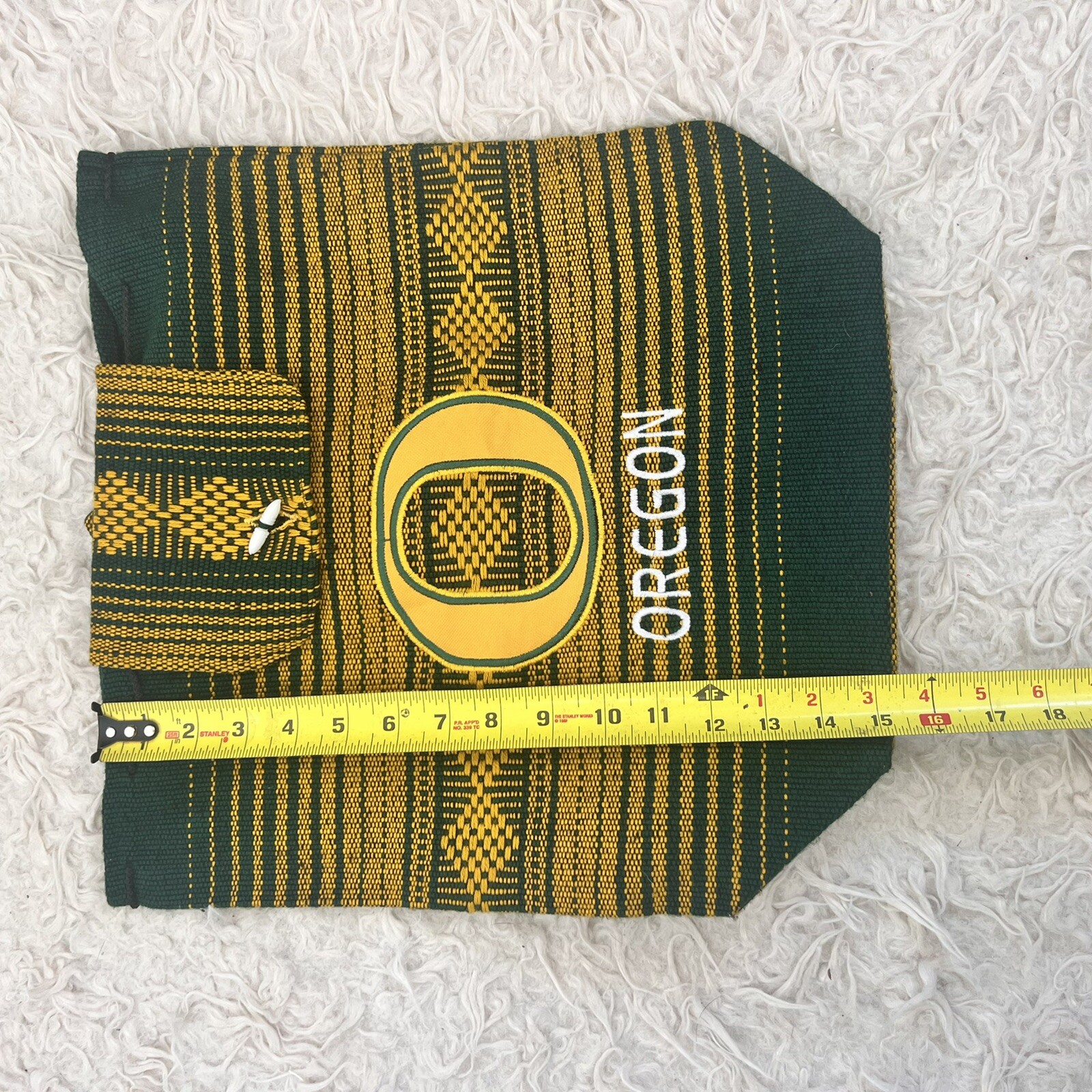 University of Oregon Green & Yellow￼ Woven Knit Drawstring Backpack Tote Bag