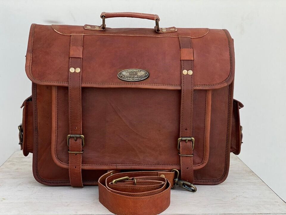 New Men’s Vintage Leather Messenger Shoulder 15.7 Inch Laptop Bag computer Bag