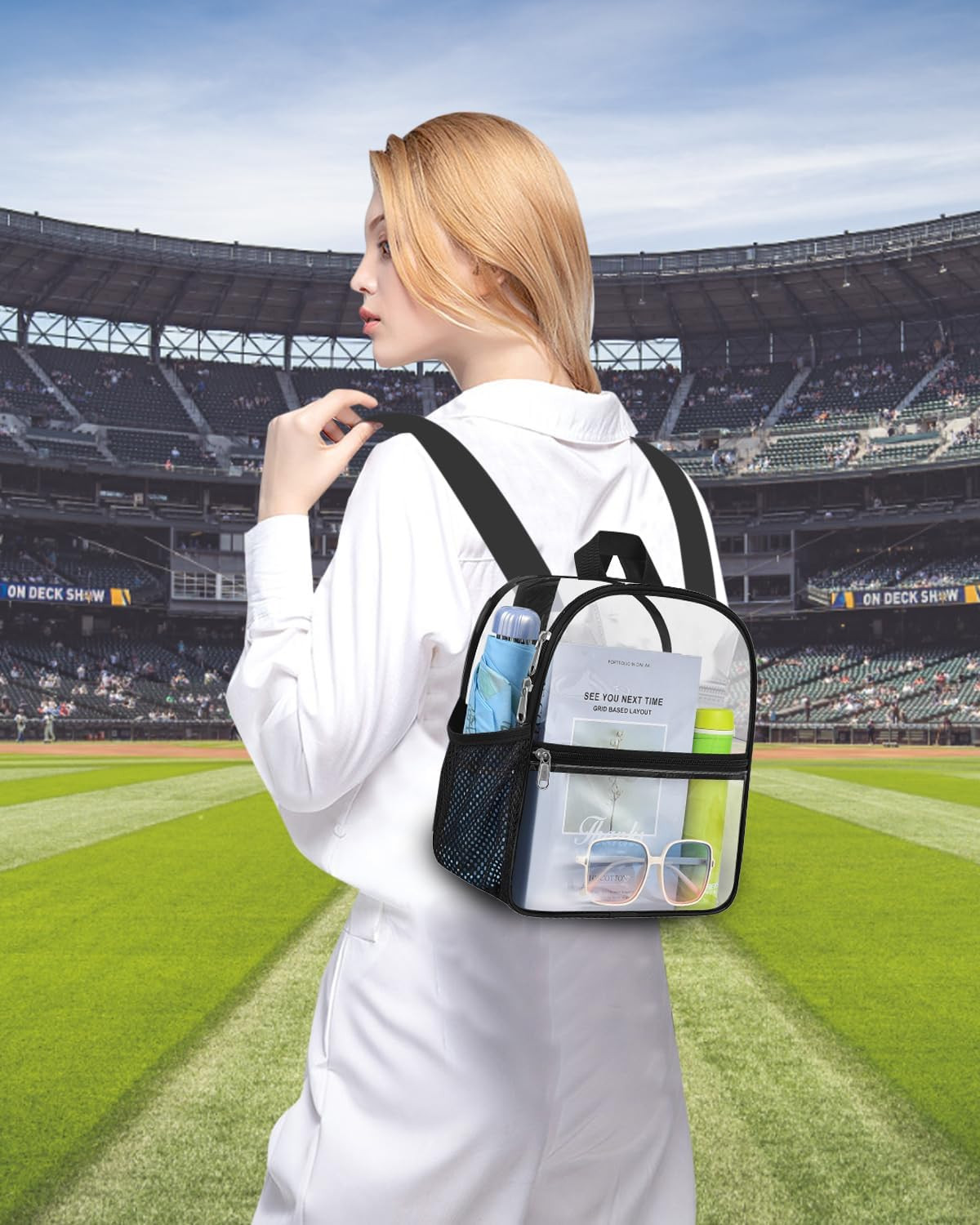 Clear Backpack for Stadium Events, 12X12X6 Small Clear Plastic Bag with Reinforc