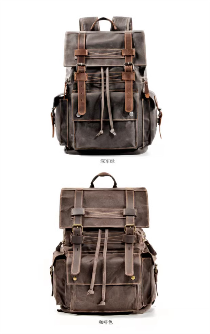 Retro Oil Wax Canvas Backpack Large Capacity Outdoor Travel Bag Leisure Knapsack