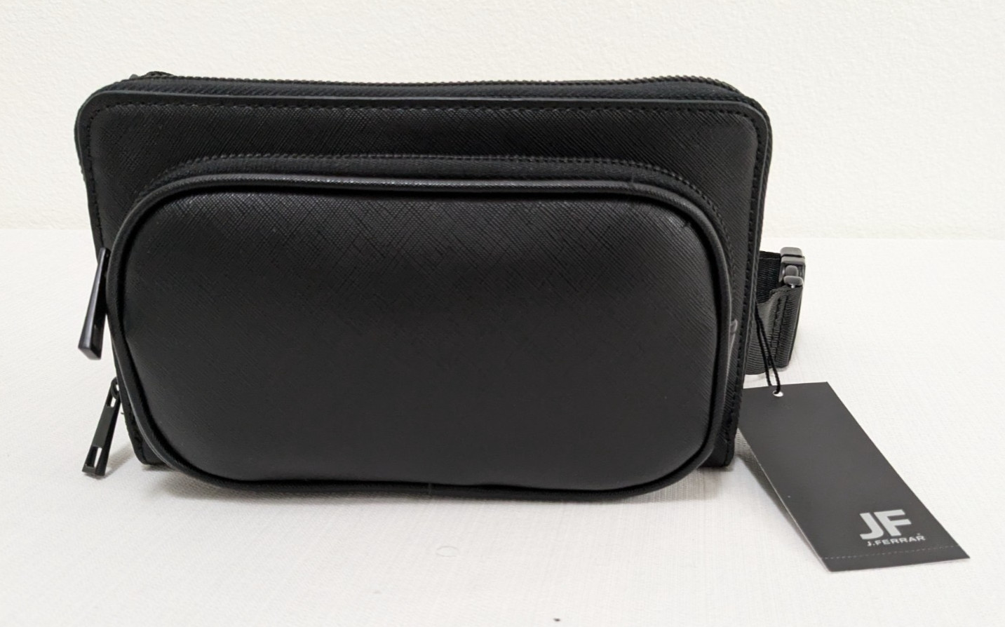 JF J. Ferrar Men’s Crossbody Waist Pack Fanny Pack Black Zip Around $60 Nwt