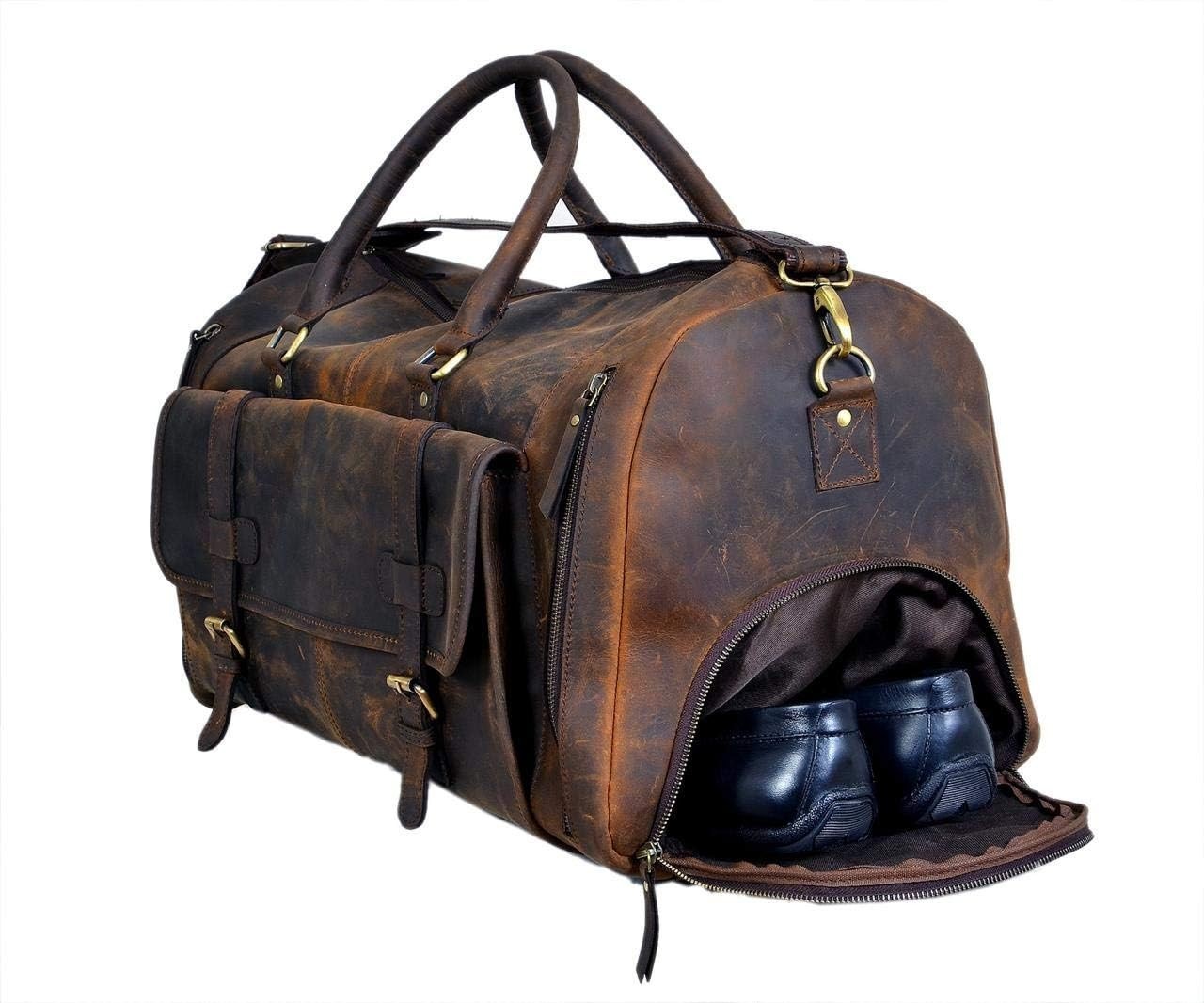 Versatile 24 Inch Genuine Leather Duffle Bag – Ideal for Weekend Getaways