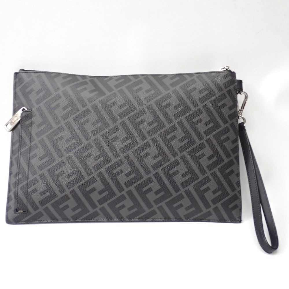 FENDI FF Logo Monogram yellow stripe Leather Clutch Bag Men Pouch 7N0110-A9XS