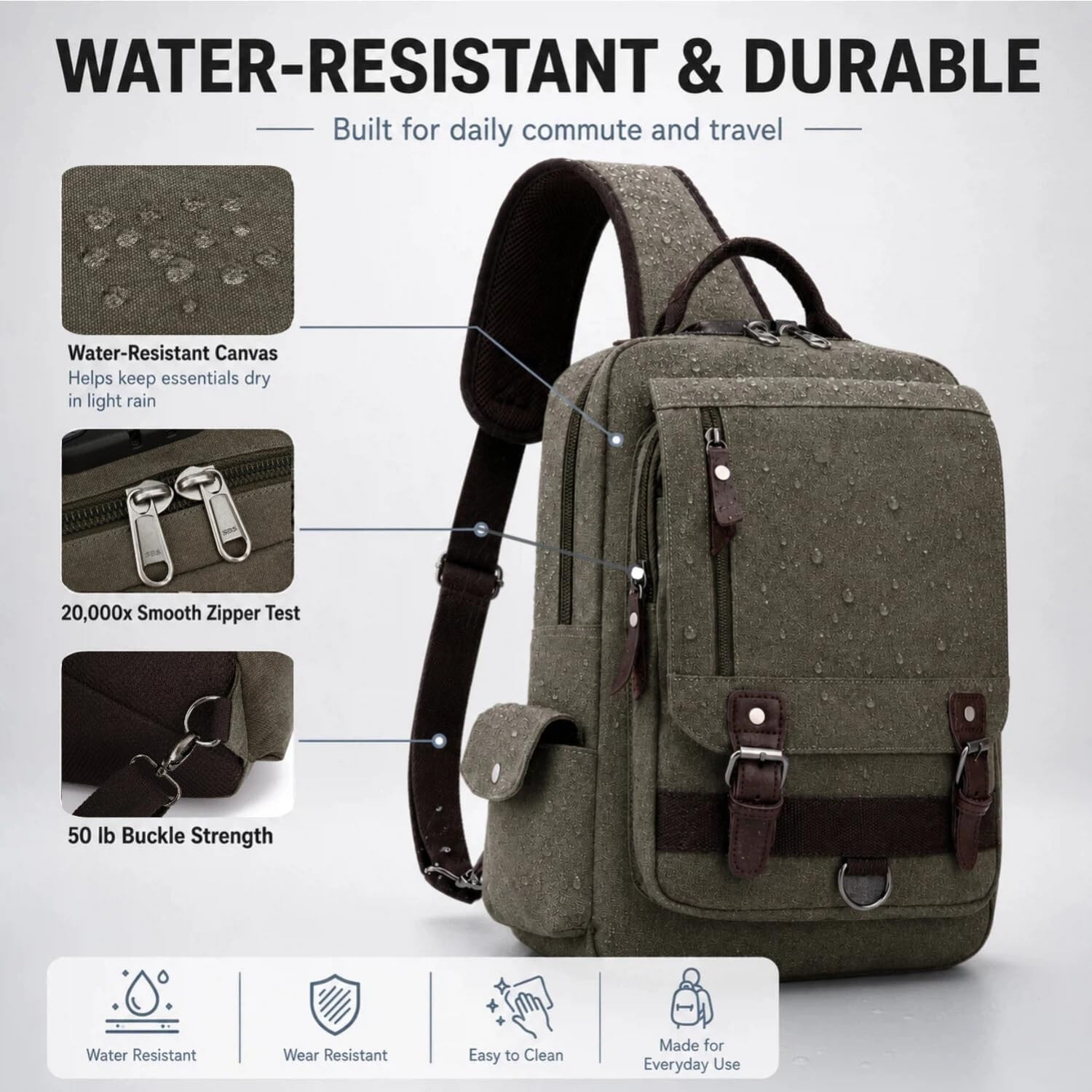 Sling Bag Large Capacity: Crossbody Bag for Men Fits 15.6 Inch Laptop A4 Files w