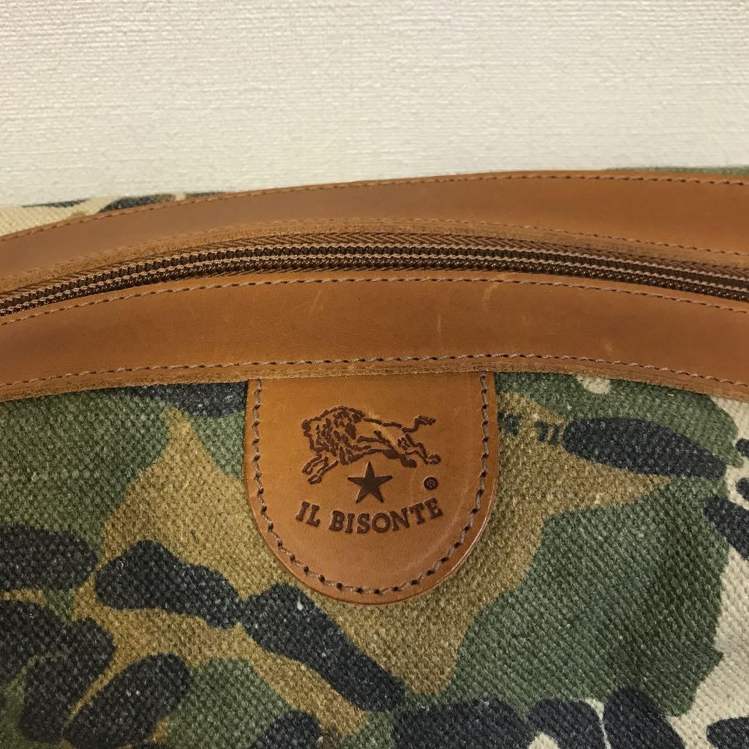 Il Bisonte Camouflage Canvas Leather Shoulder Bag 17x9x6 inches