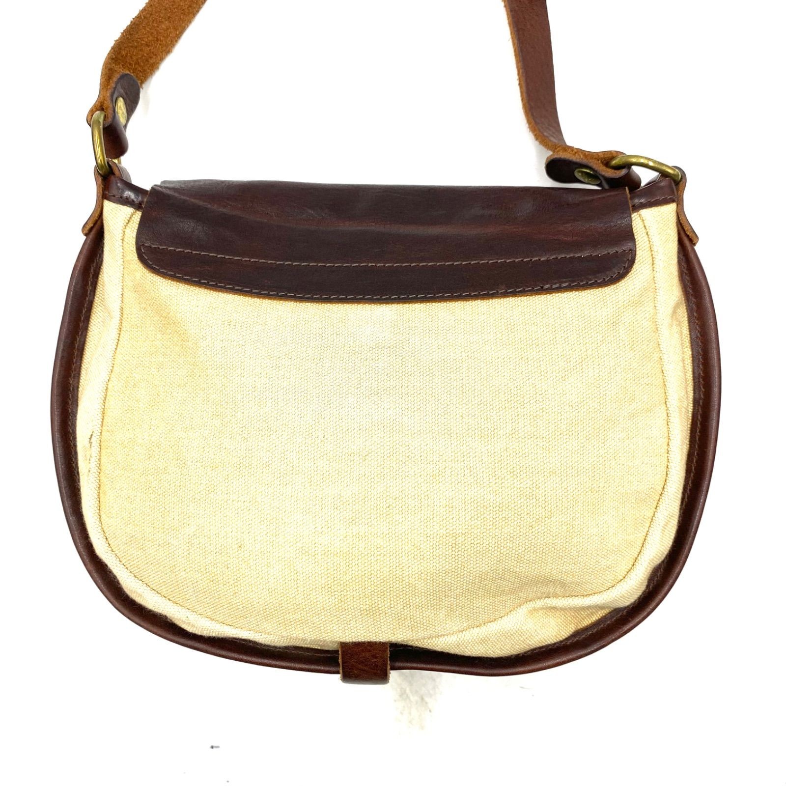 IL BISONTE Authentic Shoulder Bag Crossbody Leather Canvas Brown Beige 19×24cm
