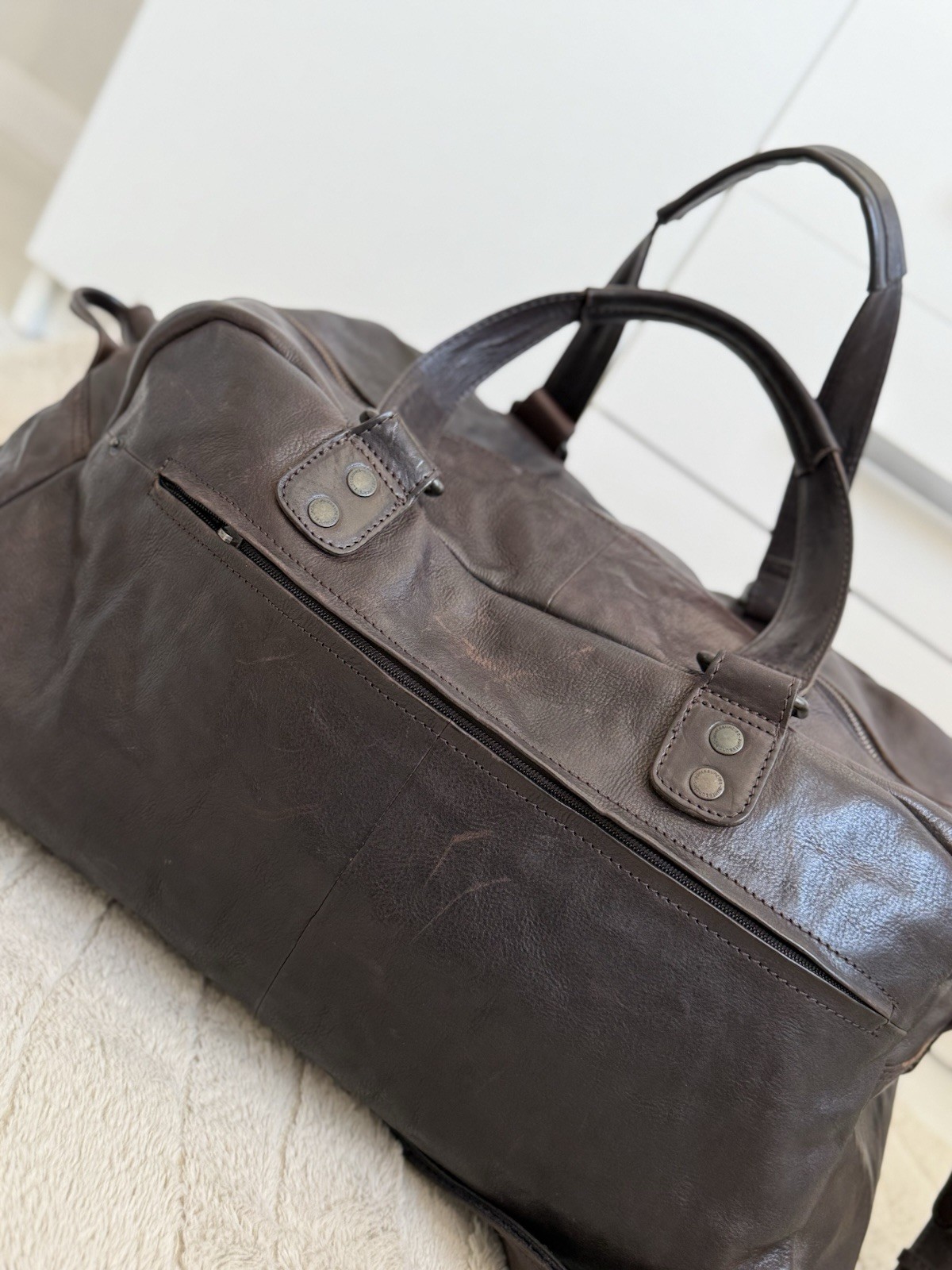 Aunts & Uncles Barber Men’s Leather Travel Weekend Brown Bag Retro Style