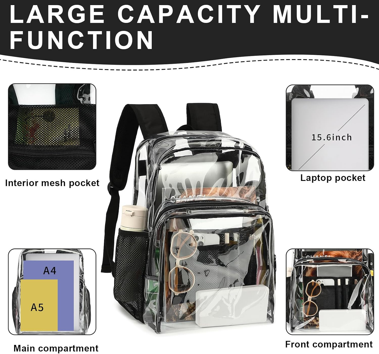 Transparent Backpacks See through Backpack Clear Backpack Heavy Duty for College