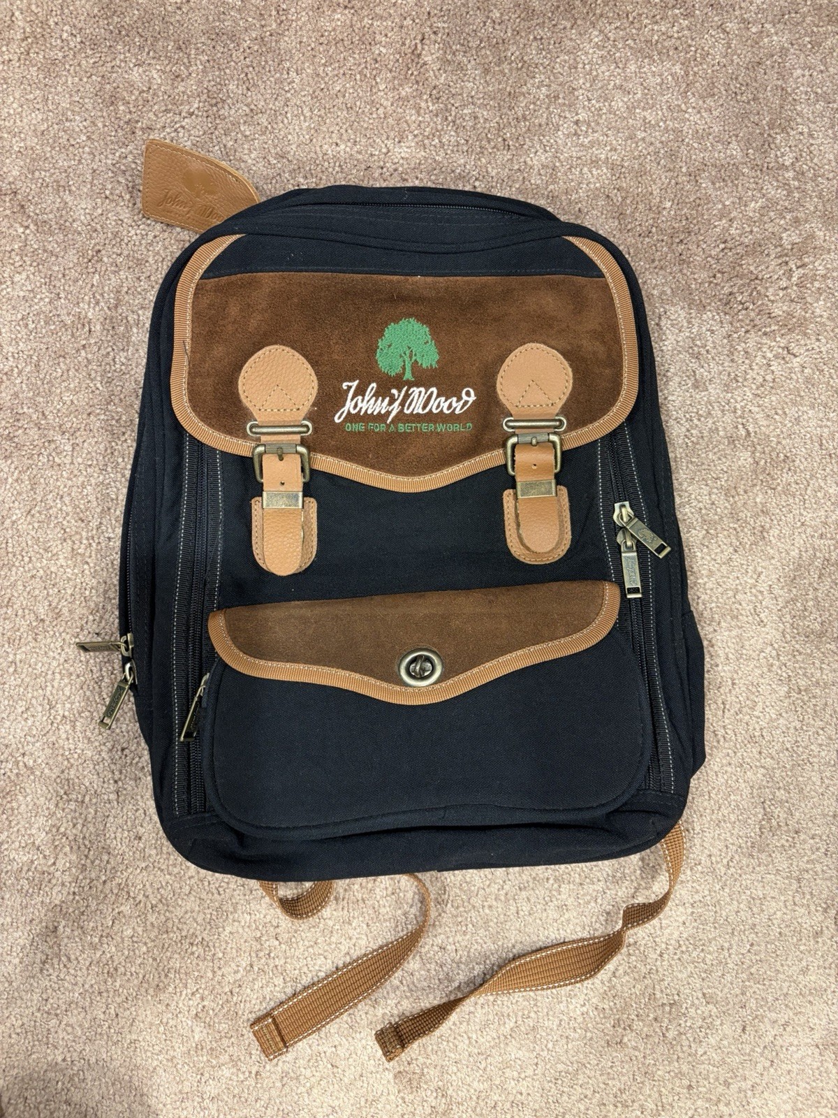 Black & Brown Backpack, Leather & Canvas, by John’s Wood In Germany, Men Women