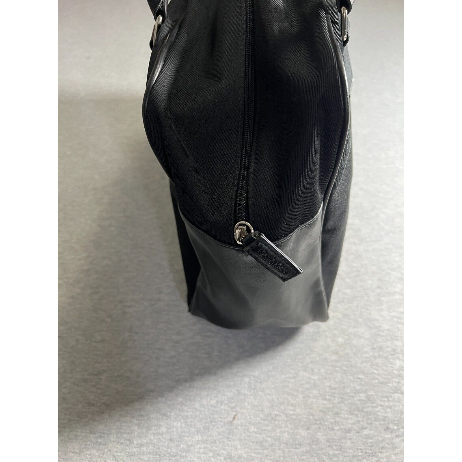 Calvin Klein Canvas Duffle Gym Weekend Bag Top Handle 15x11x6 Faux Leather Trim