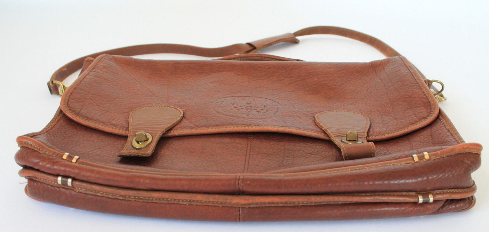 Vintage Brown Mitchell Luxury Leather Messenger Shoulder Bag Signed 1995