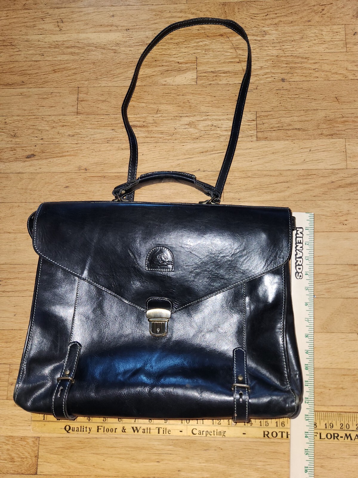 Aldo Filosini Rome Italy Blk Leather Craftsman Messanger Bag* Very Gd Condition