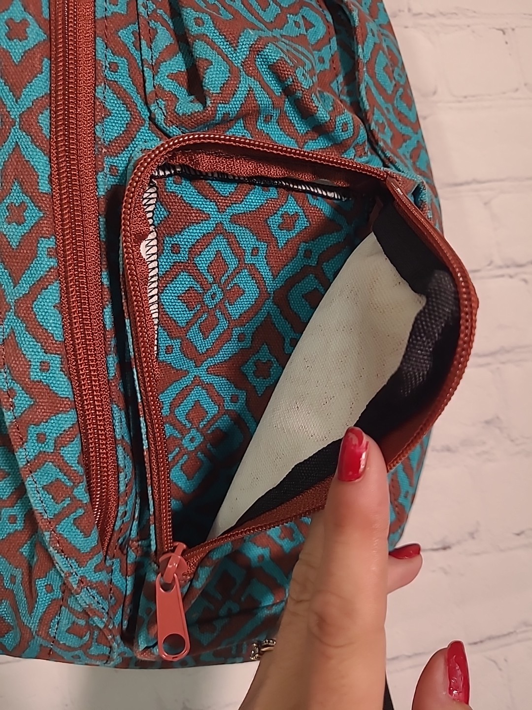 KAVU Rope Sling Bag Crossbody Desert Mosaic Backpack Teal Blue Brown Retired EUC