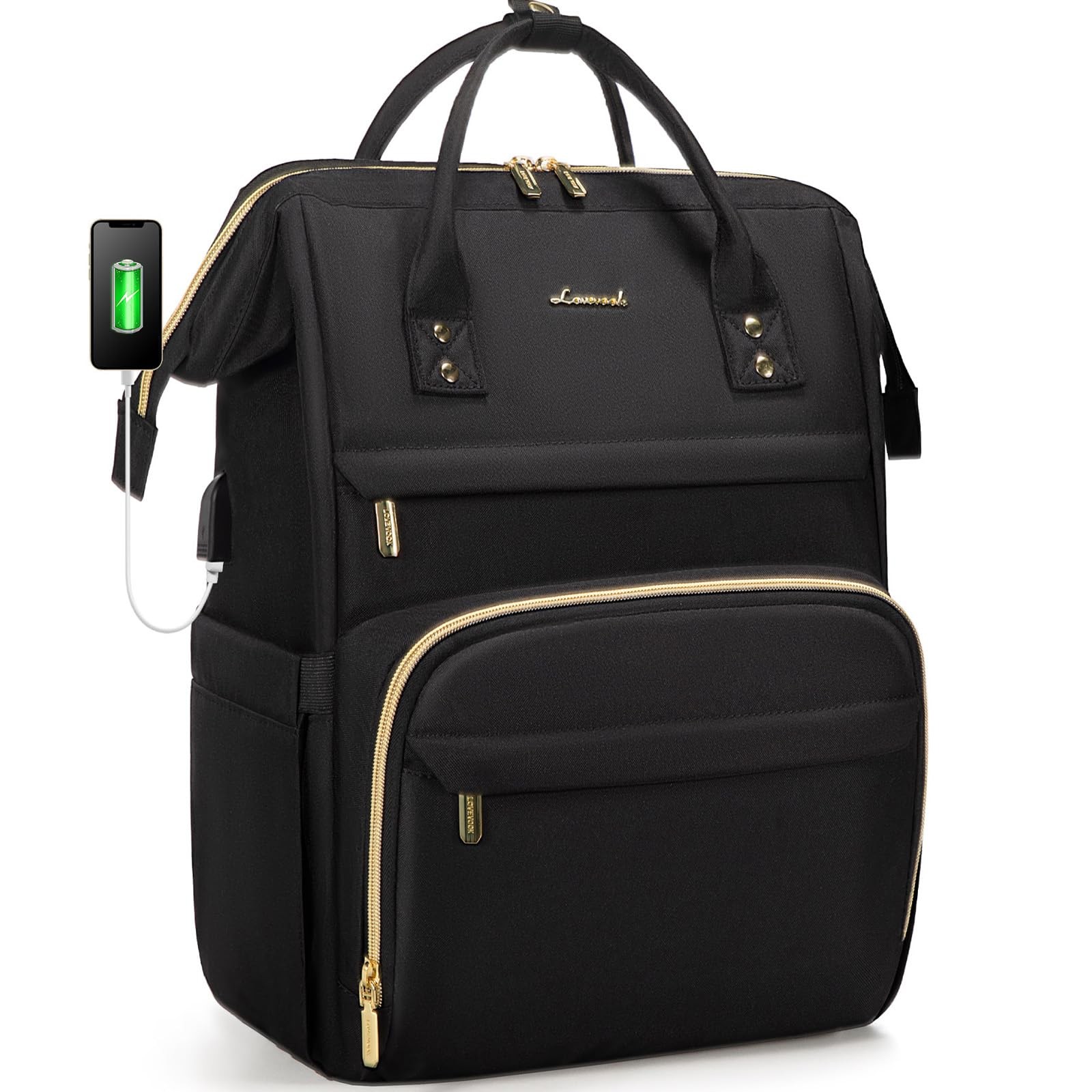 15.6 Inch Laptop Backpack Women, Black Waterproof Travel Bag with USB Port